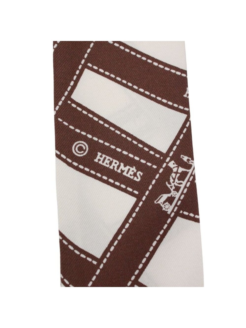 Hermes Twilly Bolduc Silk Ivory Brown Scarf - Picture 5 of 6